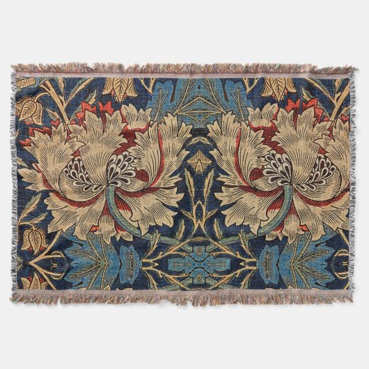 William Morris  Bloemenmotief Rood Blauw Deken (Voorkant)