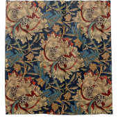 William Morris  Bloemenmotief Rood Blauw Douchegordijn (Voorkant)