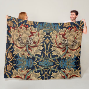 William Morris  Bloemenmotief Rood Blauw Fleece Deken
