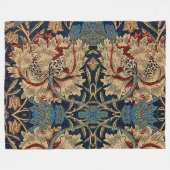 William Morris  Bloemenmotief Rood Blauw Fleece Deken (Voorkant (Horizontaal))