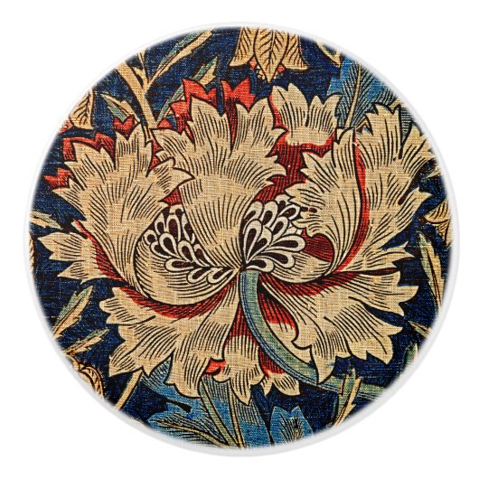 William Morris Bloemenmotief Rood Blauw Keramische Knop (Voorkant)