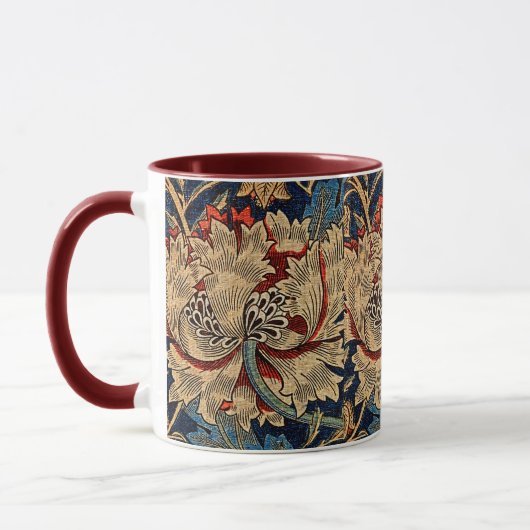 William Morris  Bloemenmotief Rood Blauw Mok (Links)
