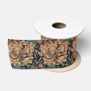 William Morris  Bloemenmotief Rood Blauw Satijnen Lint