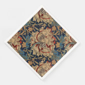 William Morris  Bloemenmotief Rood Blauw Servet (Hoek)