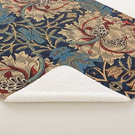 William Morris  Bloemenmotief Rood Blauw Sherpa Deken (3/4)
