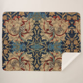 William Morris  Bloemenmotief Rood Blauw Sherpa Deken (Voorkant (horizontaal))