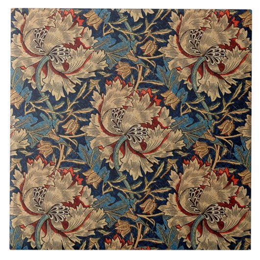 William Morris  Bloemenmotief Rood Blauw Tegeltje (Voorkant)