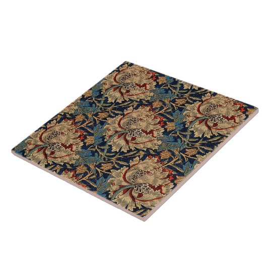 William Morris  Bloemenmotief Rood Blauw Tegeltje (Zijkant)