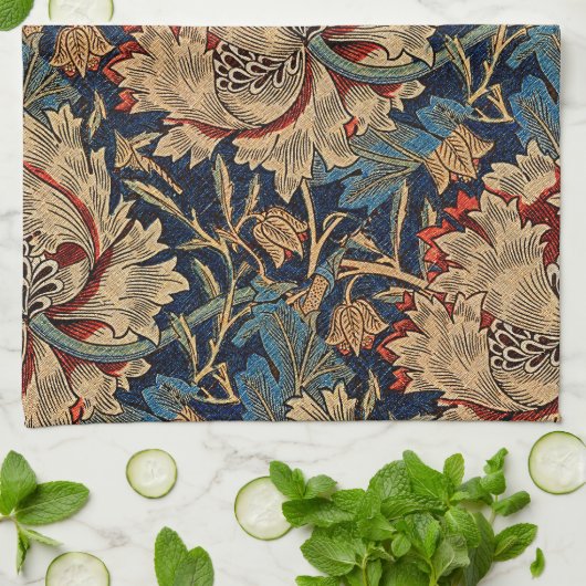 William Morris  Bloemenmotief Rood Blauw Theedoek (Gevouwen)