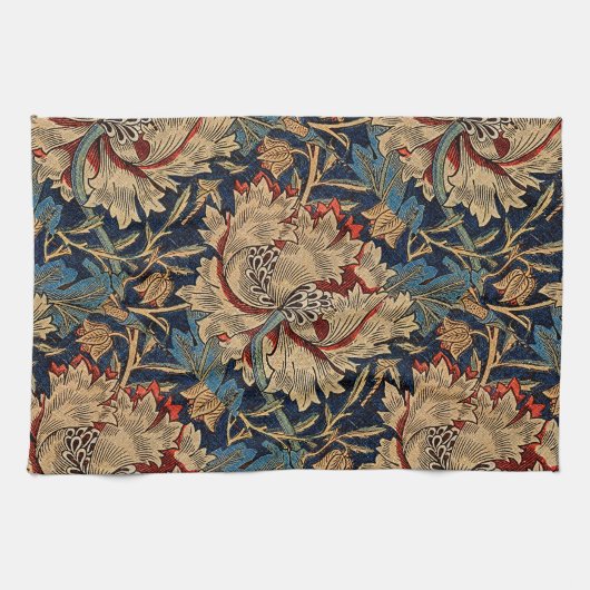 William Morris  Bloemenmotief Rood Blauw Theedoek (Horizontaal)