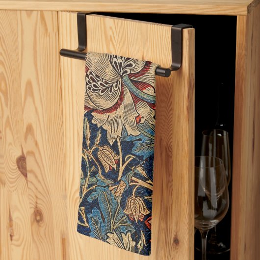 William Morris  Bloemenmotief Rood Blauw Theedoek (Derde Gevouwen)