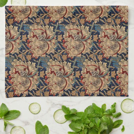 William Morris  Bloemenmotief Rood Blauw Theedoek (Gevouwen)