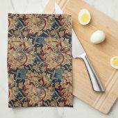 William Morris  Bloemenmotief Rood Blauw Theedoek (Quarter Fold)
