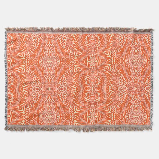 William Morris bloemenmotief wit Sinaasappel Deken (Voorkant)