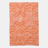 William Morris bloemenmotief wit Sinaasappel Theedoek (Verticaal)