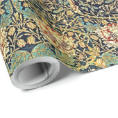 William Morris bloemenpatroon goud turquoise rood Cadeaupapier (Rol Hoek)