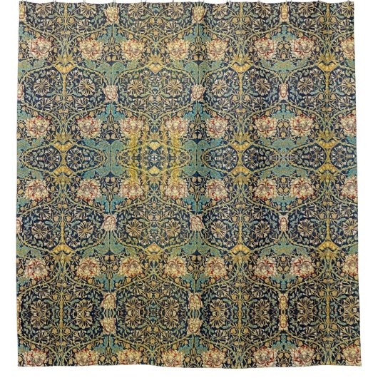 William Morris bloemenpatroon goud turquoise rood Douchegordijn (Voorkant)
