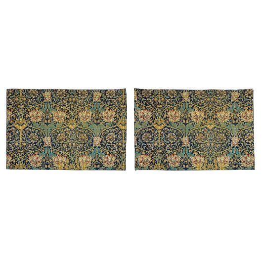 William Morris bloemenpatroon goud turquoise rood Kussensloop (Achterkant-Set)