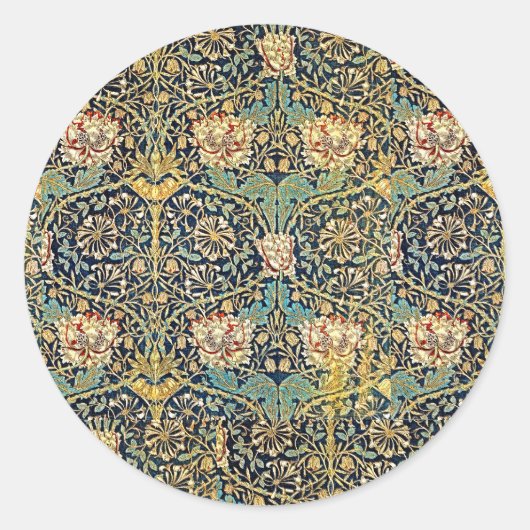 William Morris bloemenpatroon goud turquoise rood Ronde Sticker (Voorkant)