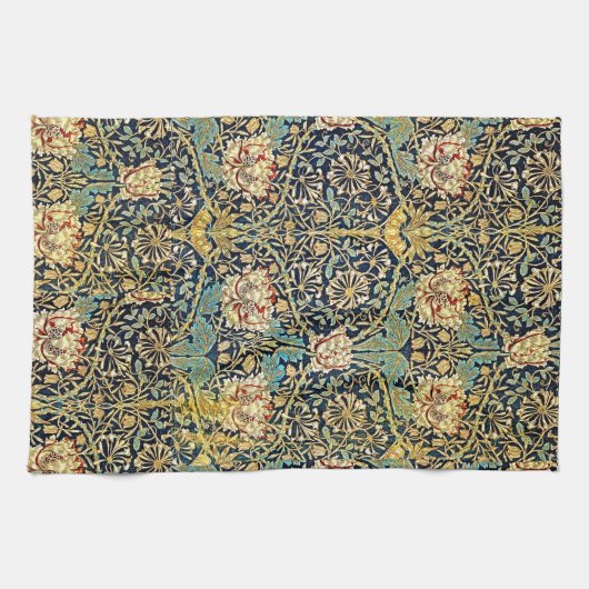 William Morris bloemenpatroon goud turquoise rood Theedoek (Horizontaal)