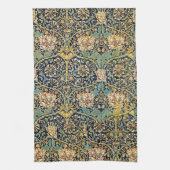 William Morris bloemenpatroon goud turquoise rood Theedoek (Verticaal)