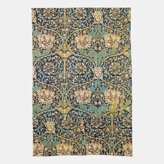 William Morris bloemenpatroon goud turquoise rood Theedoek (Verticaal)