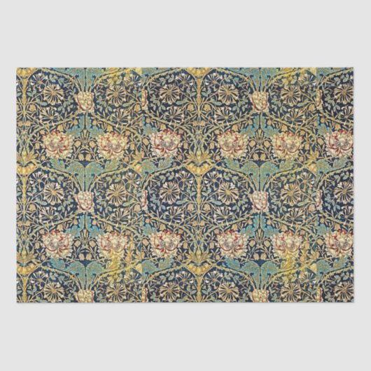 William Morris bloemenpatroon goud turquoise rood Tissuepapier (Voorkant)