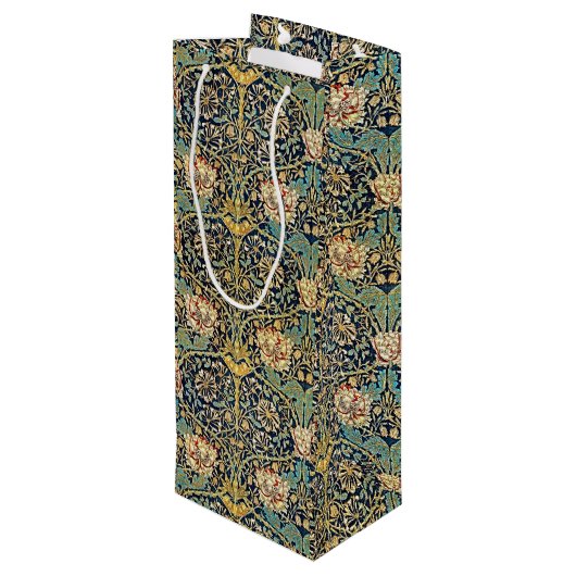 William Morris bloemenpatroon goud turquoise rood Wijn Cadeautas (Achterkant Gekanteld)