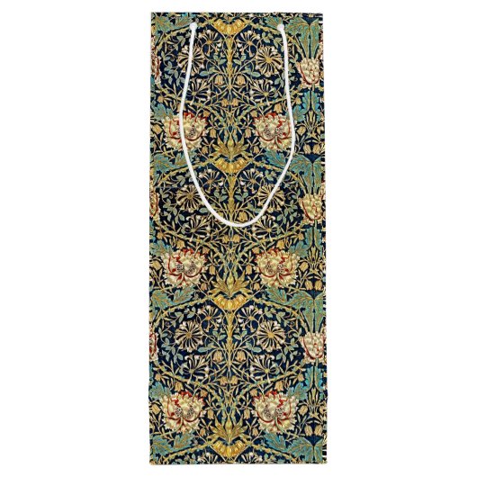William Morris bloemenpatroon goud turquoise rood Wijn Cadeautas (Achterkant)