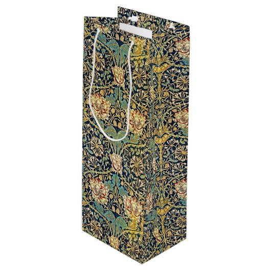 William Morris bloemenpatroon goud turquoise rood Wijn Cadeautas (Voorkant Gekanteld)