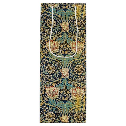 William Morris bloemenpatroon goud turquoise rood Wijn Cadeautas (Voorkant)