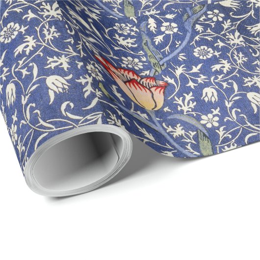 William Morris  Bloementulp Blauw Wit Rood Cadeaupapier (Rol Hoek)