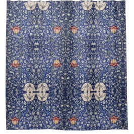 William Morris  Bloementulp Blauw Wit Rood Douchegordijn