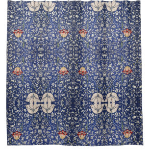 William Morris Bloementulp Blauw Wit Rood Douchegordijn
