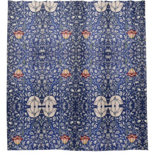 William Morris  Bloementulp Blauw Wit Rood Douchegordijn (Voorkant)