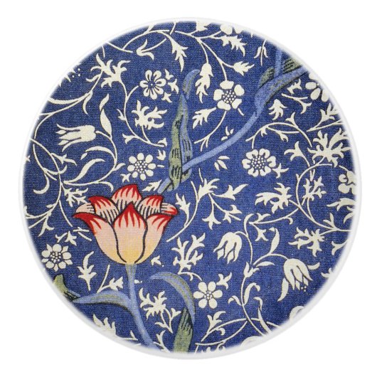 William Morris  Bloementulp Blauw Wit Rood Keramische Knop (Voorkant)