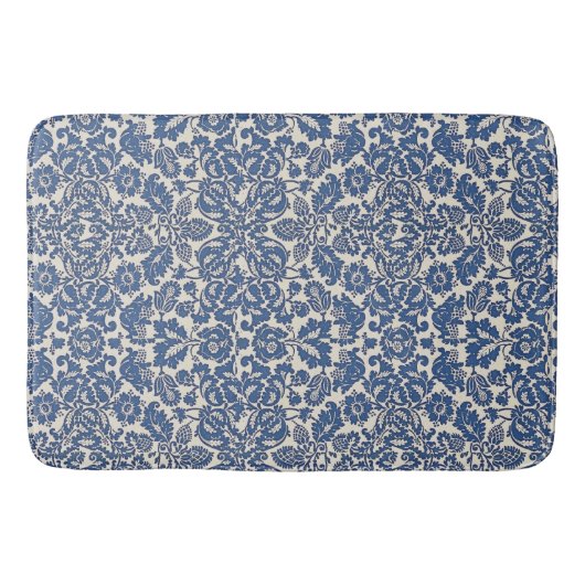  William Morris Bloemmotief Blauw Wit Badmat (Voorkant)