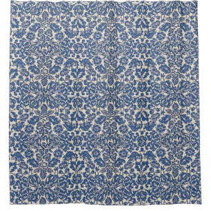 William Morris Bloemmotief Blauw Wit Douchegordijn
