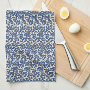  William Morris Bloemmotief Blauw Wit Theedoek