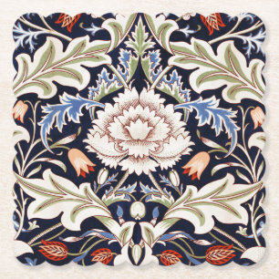 William Morris  Bloemmotief Bloemen Blauw Kartonnen Onderzetters