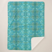 William Morris  Bloemmotief Bloemen Blauw Sherpa Deken (Voorkant)