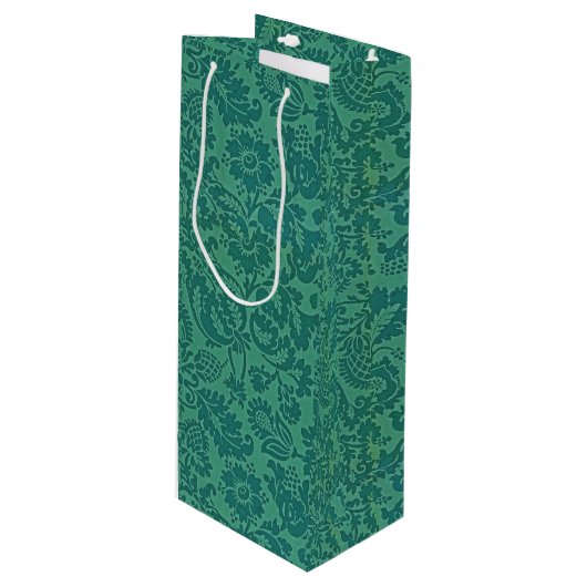  William Morris Bloemmotief Groen Wijn Cadeautas (Voorkant Gekanteld)