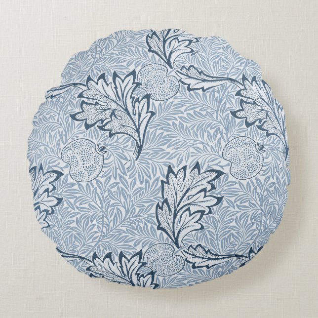 William Morris bloemmotief in blauw Rond Kussen (Voorkant)