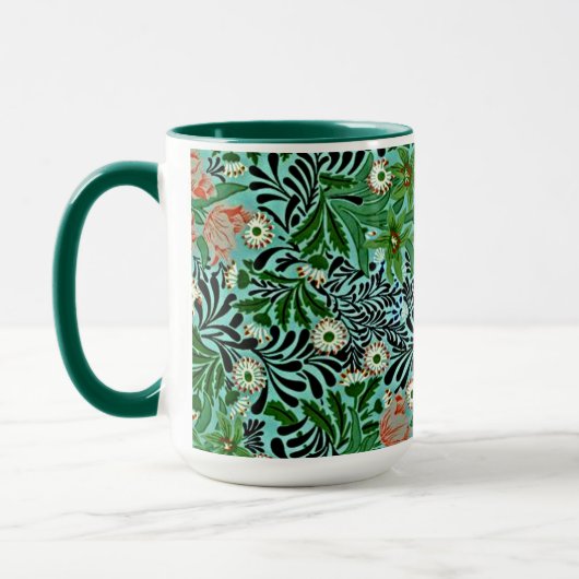 William Morris  bloemmotief roze groen Mok (Links)