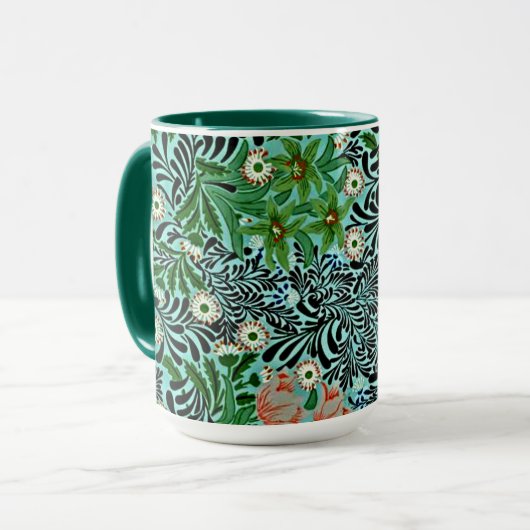 William Morris  bloemmotief roze groen Mok (Voorkant links)