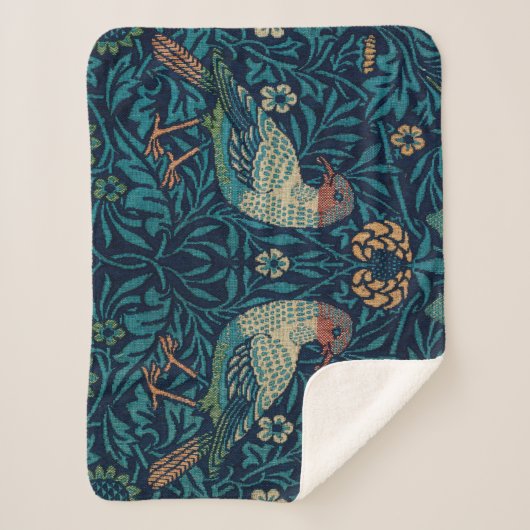 William Morris  Blue Birds Pattern Sherpa Deken (Voorkant)