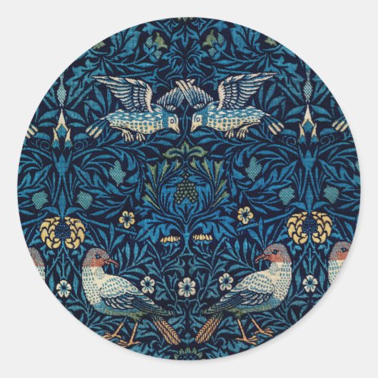 William Morris Blue Birds Tapestry Classic Ronde Sticker (Voorkant)