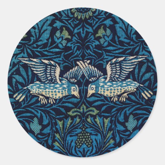 William Morris Blue Birds Tapestry Classic Ronde Sticker (Voorkant)