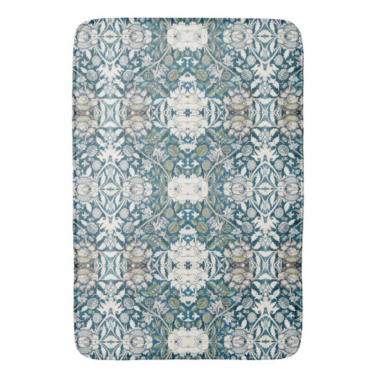 William Morris Blue BOHO Waterverf Floral Art Badmat (Voorkant Verticaal)