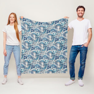 William Morris Blue Cream Floral Pattern Fleece Deken